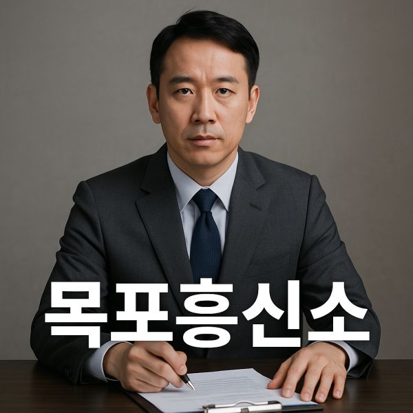정장을 입은 한국인 남성 전문가가 책상 앞에서 서류를 검토하며 정면을 응시하는 목포흥신소 홍보 이미지